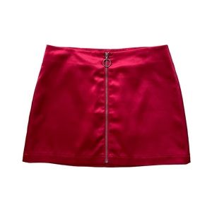 Red Satin Full Zip Mini Skirt Medium